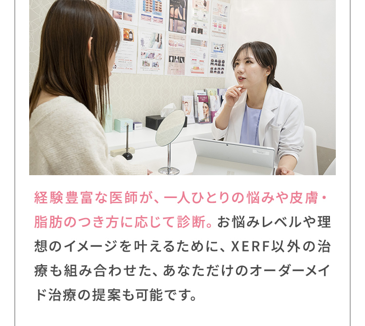 経験豊富な医師が、一人ひとりの悩みや皮膚・脂肪のつき方に応じて診断。